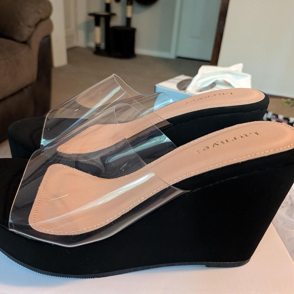Lurnyet black platform wedge sandals
